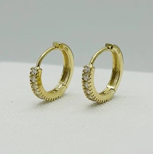 9ct Gold Diamond 12mm Hinged Small Huggie Earring Simulated Brand New Pair - Picture 1 of 9