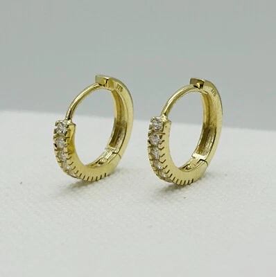 Solid 9ct Gold 12mm Hinged Small Huggies Earring Diamond-Unique Brand New Pair - Image 1 of 4