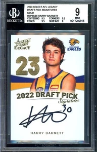 2023 Select Legacy AFL DRAFT PICK SIGNATURES Harry Barnett Graded BGS 9 Eagles - Picture 1 of 3
