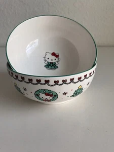 2er Set Sanrio Hello Kitty Keramik 27 Unzen Schüssel Weihnachtsbaum Kleid Schneeflocke - Bild 1 von 13