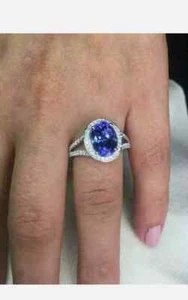 3.50 Ct Oval Natural Sapphire Diamond Ring 14K Solid White Gold All Size - Picture 1 of 7