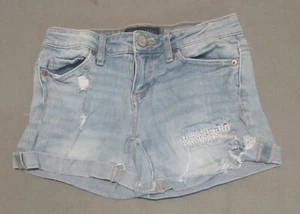 AEROPOSTALE MIDI Size 00 Distressed Blue Jean Shorts MIDI w/Holes Rolled-Up - Picture 1 of 11