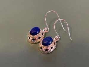 Sterling Silver 925 Lapis Lazuli Gemstone Drop Earrings - Genuine - 4 Grams - Picture 1 of 1