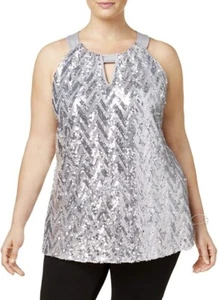 INC International Concepts Plus Size 3X Silver Sequin Halter Shell Top Sleeveles - Picture 1 of 6