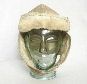 WW2 BULGARIAN AIR FORCE WINTER LAMBSKIN PILOT FLIGHT BONNET - Picture 1 of 9