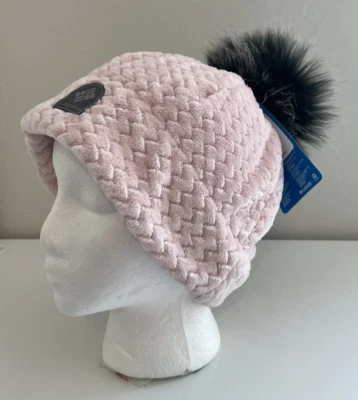 Columbia Cap L/XL Light Pink Soft Polyester NEW TAG $30 Gray Acrylic Fur Pompom - Image 1 of 4