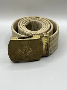 Vintage Boy Scout Belt, 33.5 inches Total Small Belt! Solid Brass Buckle USA - Picture 1 of 7