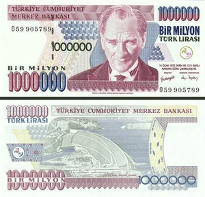 TURKEY 1000000 1,000,000 1 MILLION LIRA 1970 (1996) UNC - O SERIAL-P.213 - Picture 1 of 3