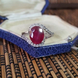 925 Sterling Silver Ring, Genuine Ruby And Topaz Ring, 2.98ct, Size N.5 US 7 - Picture 1 of 8