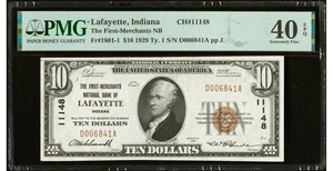 1929 Lafayette, IN $10 The First-Merchants National Bank Ch. # 11148 PMG 40 EPQ - Picture 1 of 2