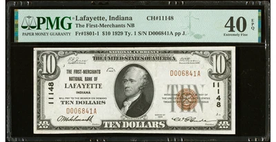 1929 Lafayette, IN $10 The First-Merchants National Bank Ch. # 11148 PMG 40 EPQ - Image 1 of 2