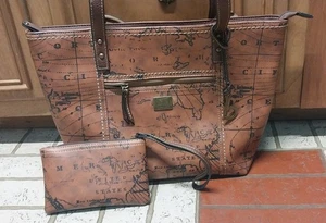B.O.C. Born Concept Handtasche Faux braun groß mit Kartenmuster - Bild 1 von 16