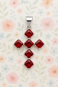 Sterling Silver Mozambique Garnet Cross Pendant – Deep Red Gemstone Design " - Picture 1 of 3