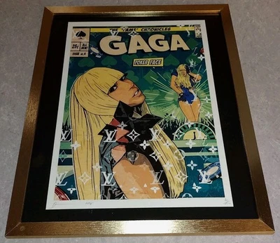 DEATH NYC ltd ed signed FRAMED art print 45x32cm Lady Gaga Comic Book Cover - Image 1 of 3