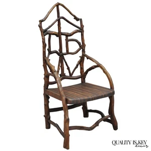 Antica sedia per bambini Adirondack ramo in legno fatta a mano arte popolare - Foto 1 di 14