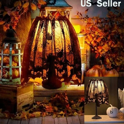 1/2Pack Halloween Lamp Shade Cover with Ribbon Black Lace Spider Web Decoration - Image 1 of 4