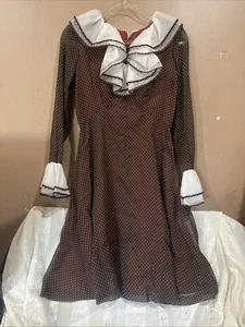 VTG 70s Julie Miller prairie Dress Brown White Polka Dot Size Small - Picture 1 of 9