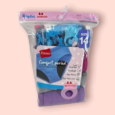 Ropa interior Hanes Girls 4pk Hipster Comfort período - Multicolor - Talla 14 Foto 1 de 3