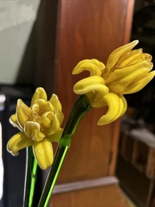 Zwei gelbe Glasblumen. 14" mundgeblasen - Bild 1 von 2