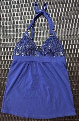 Victoria Secret Bra Halter Top Blue Sequined Padded Cups Sz 36c - Image 1 of 4