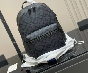 Coach Black Men's Backpack Signature Canvas Leather Outlet Products NWT - Picture 1 of 6