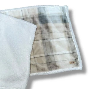 Funda de Almohada UGG Sham King Felpa a Cuadros Sherpa Bronceada y Gris Imitación Piel Cierre con Cremallera - Imagen 1 de 12