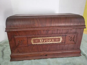 Antique “Velox” Treadle Sewing Machine Wood Coffin Top Dust Cover - Picture 1 of 10