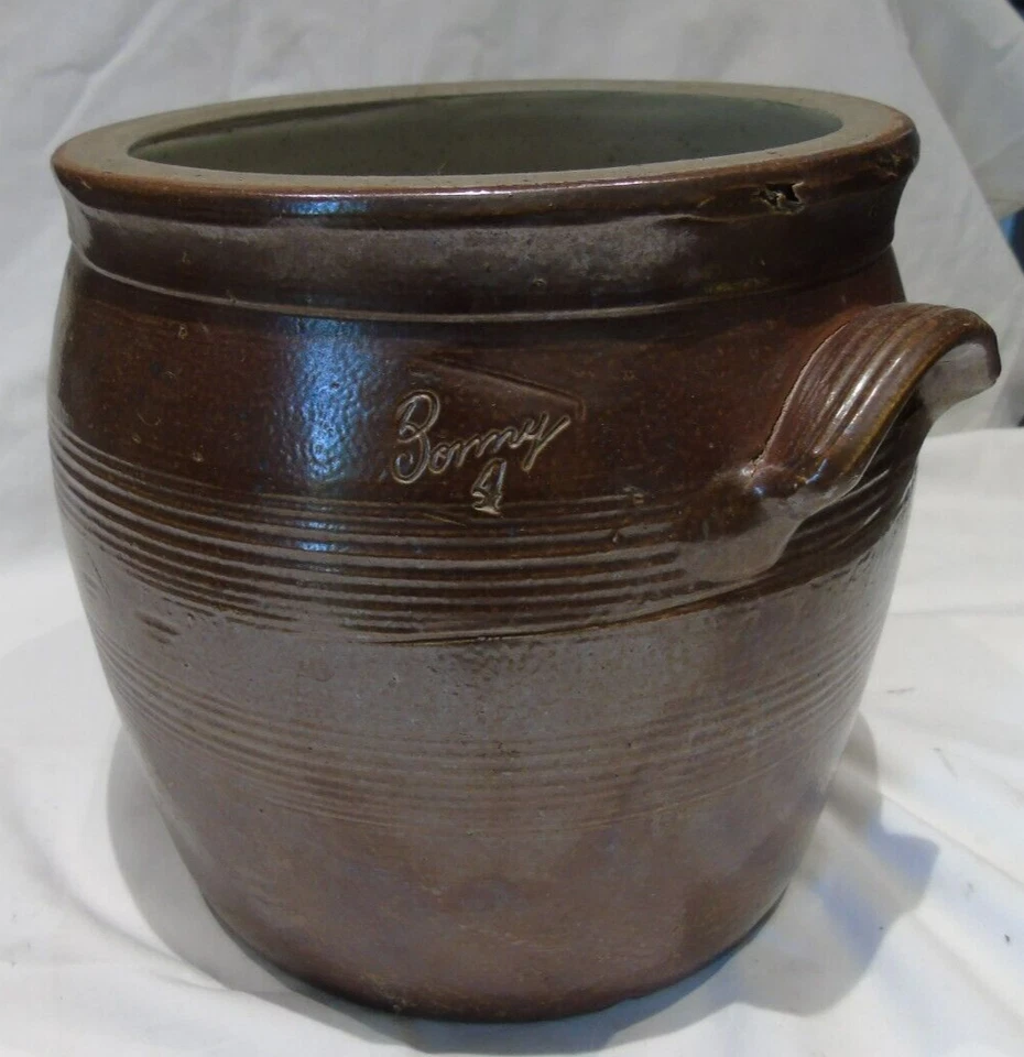 Ancien pot à graisse confit en grès vernis Bonny 4, couleur Marron TBE - Photo 1/4