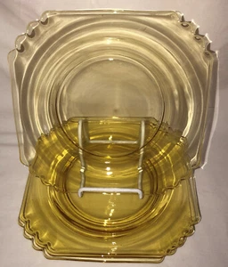 4 Fostoria MAYFAIR TOPAZ YELLOW 8" LUNCHEON PLATES - Picture 1 of 1