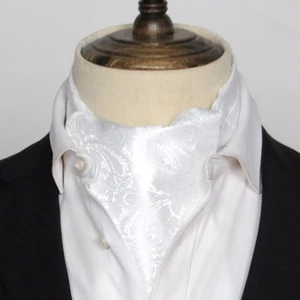 New Classic Men's Jacquard Paisley White Scarf Cravat Ascot Necktie Tie - Picture 1 of 1