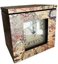 Stiffel Table/Mantel Clock Keep Sake Wood Box Old World Map Works!
