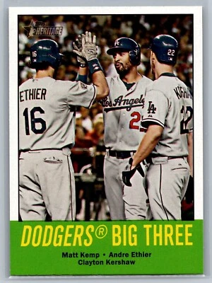 2012 Topps Heritage #412 - Dodgers Big Three Clayton Kershaw - Kemp - Ethier - Image 1 of 2