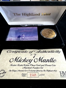 Mickey Mantle New York Yankees Highland Mint Bronze Coin Kodak Phone Card Set 🔥 - Picture 1 of 4