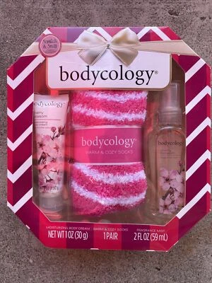 Bodycology Cherry Blossom Body Cream Fragrance Mist & Warm Socks Gift 3 Pcs SET - Image 1 of 3