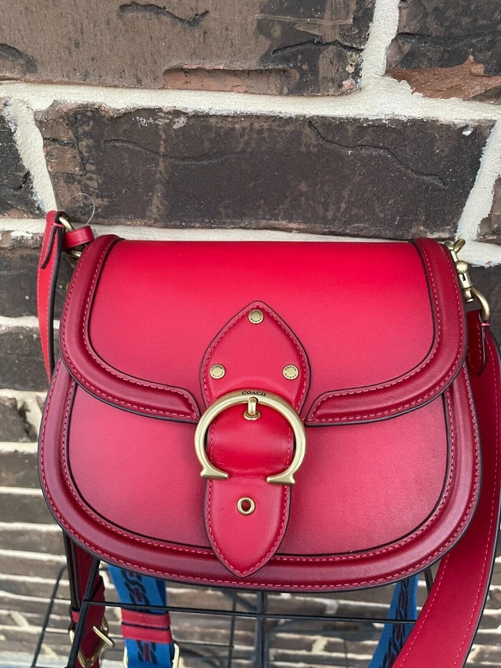 COACH Beat Saddle Bag C/b Candy Apple Red Glovetanned Lthr C3738 2 strap