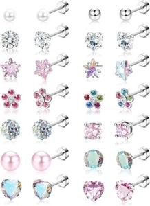 14 Pairs Hypoallergenic Screw Back Stud Earrings for Women Surgical Steel Tiny C - Picture 1 of 6