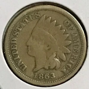 Centavo indio de Estados Unidos en muy buen estado 1863 CN - Imagen 1 de 2