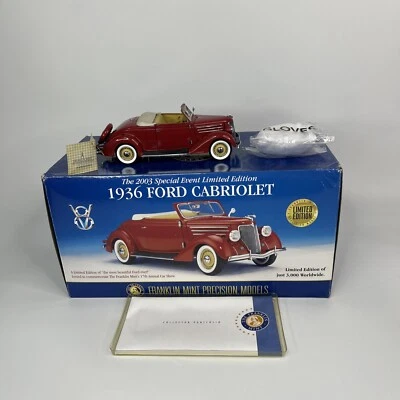 Franklin Mint 1936 Ford Cabriolet Limited Edition Red 1/24 Diecast Car w/Box  - Image 1 of 4