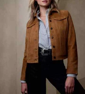 New Handmade Stylish Genuine Soft Brown Suede Leather Shirt for Women Casual - Picture 1 of 5