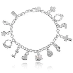 925 Silver Filled 13 Dangle Drop Charm Bracelet Bangle Women Jewelry Gift - Picture 1 of 6