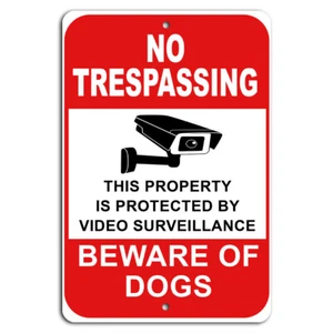 No Trespassing This Property Protected by Video Surveillance Dog Warning Sign - Picture 1 of 1