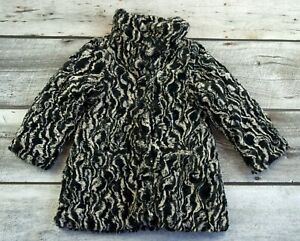 NWT Faux Fur Winter Coat Black & Ivory Girls Sizes 4, 5 by Eliane et Lena
