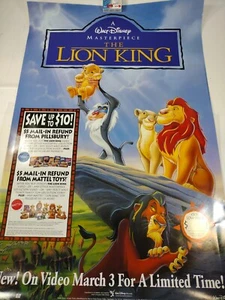 Walt Disney's The Lion King 1995 Poster Promo Home Video VHS 26"X40" - Picture 1 of 8