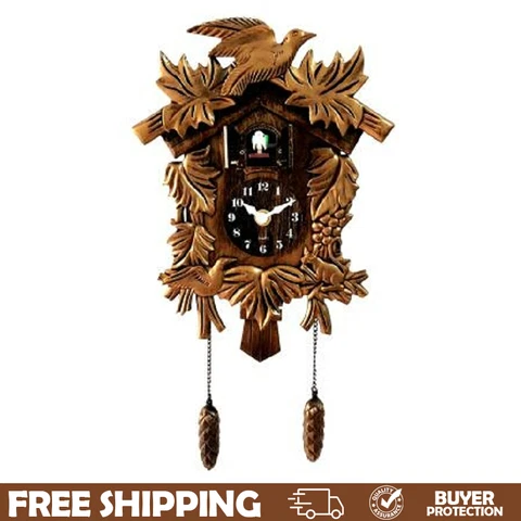 Vintage Cuckoo Clock Bird Pendulum Wall Clock Brown Antique European Style Retro Cover