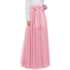 Women Long Maxi Tulle Skirt A-line Fluffy Tutu Bowknot Belt Prom Party Skirts