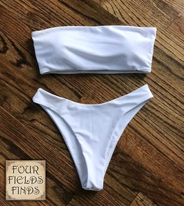 Zaful weißes Bandeau-Bikinioberteil und freches Unterteil Badeanzug Größe Small - Bild 1 von 12