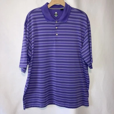 Camisa de golf Bolle para hombre talla XL púrpura blanca a rayas logotipo cuello manga corta Foto 1 de 4