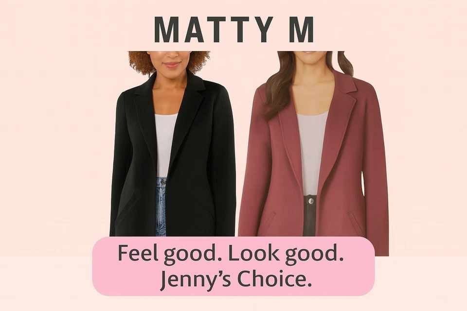 Matty M Women’s Knit Boyfriend Blazer Jacket, Rosewood: M, XL | Black, XL - Image 1 of 1