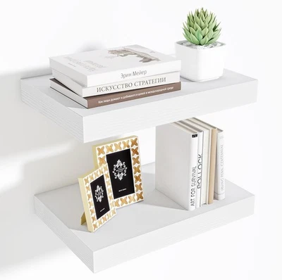 Fun Memories Wood Floating Shelves 16W x 10D x 1.5H, Set of 2, Modern White  - Image 1 of 4