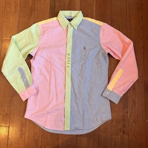Nuevo sin etiquetas Para Hombres Ralph Lauren Calce Clásico Botón Corto ColorBlock Rosa Azul Amarillo talla M - Imagen 1 de 11